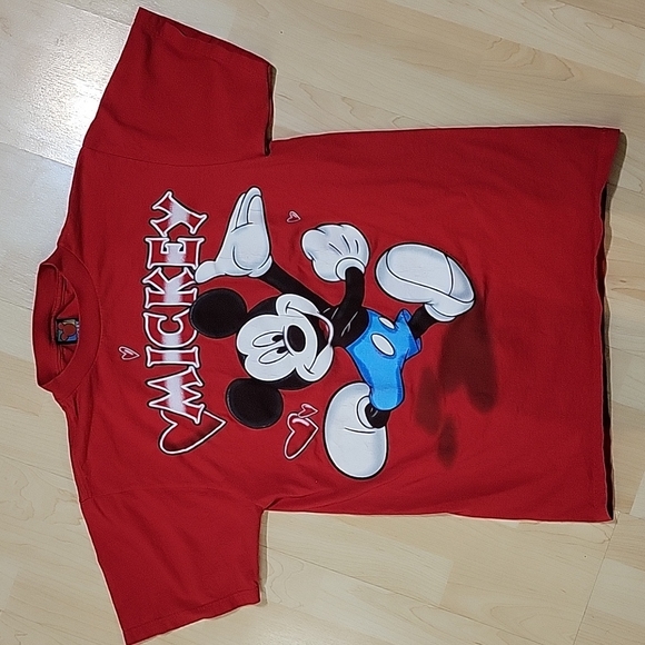 VTG 90S MICKEY UNLIMITED RED GRAFFITI STYLE HEART RED SHIRT - Picture 1 of 9